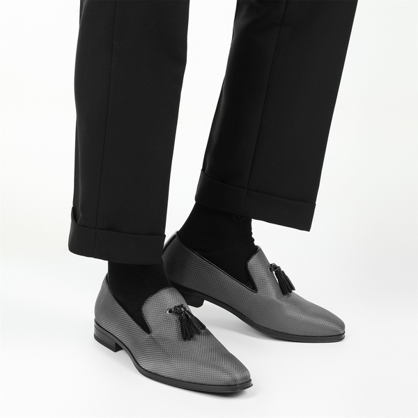 Men's Microfiber Tassle Dress Loafers - GREY - 6